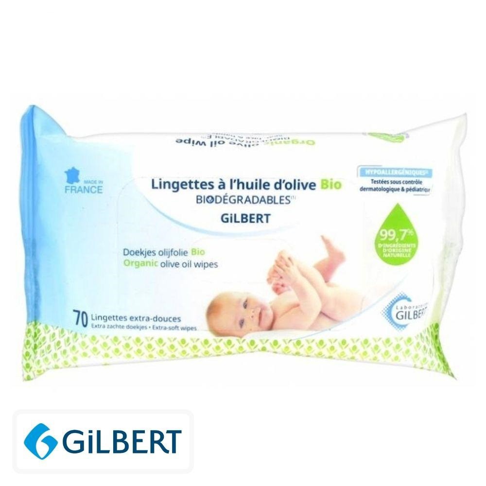 Gilbert Lingettes à l’Huile d’Olive Bio Biodégradables – 70 lingettes