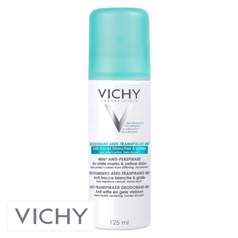 Vichy Déodorant Spray Anti-Transpirant Anti-Traces Jaunes & Blanches 48h Aérosol – 125ml