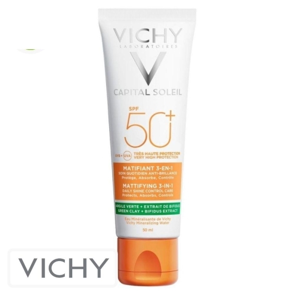 Vichy Capital Idéal Soleil Ecran Solaire Matifiant 3 en 1 Anti-Brillance Spf50 – 50ml