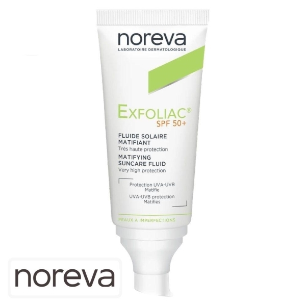 Noreva Exfoliac Ecran Solaire en Fluide Matifiant Invisible Spf50 – 40ml