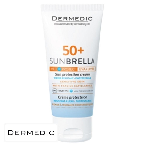 Dermedic Sunbrella Ecran Solaire en Crème Peaux Sensibles & Couperosiques Spf50 – 50ml