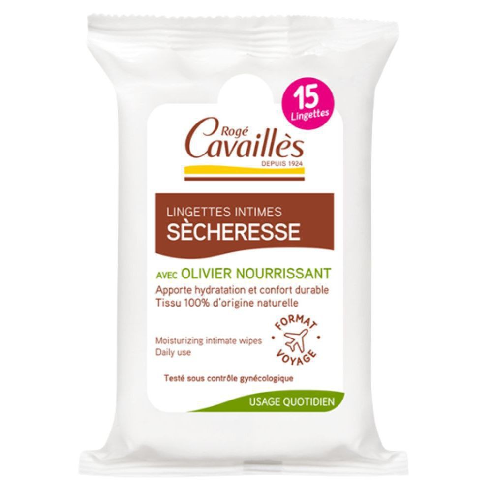 Rogé Cavaillès Lingettes Intimes Sécheresse Olivier Nourrissantes – 15 lingettes