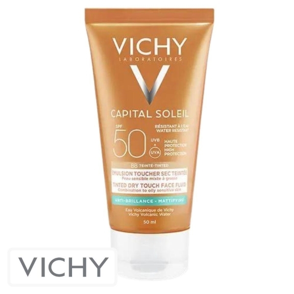 Vichy Capital Idéal Soleil Ecran Solaire en Emulsion Teinté BB Matifiante Anti-Brillance Toucher Sec Spf50 – 50ml