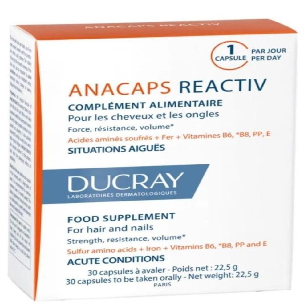 Ducray Anacaps Reactiv Complément Cheveux & Ongles Force, Résistance & Volume – 30 Capsules