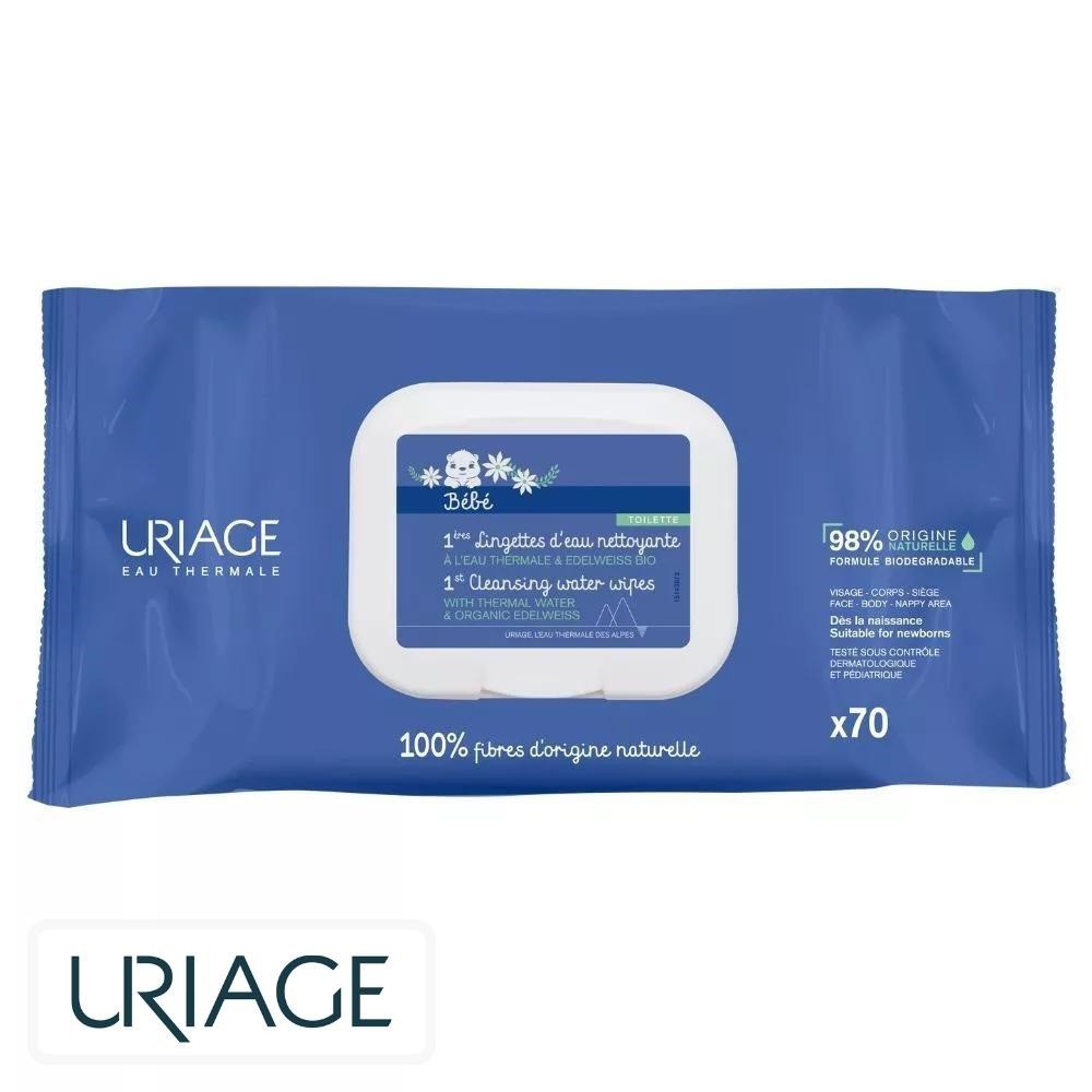 Uriage Bébé 1ères Lingettes Nettoyantes Extra-Douces – 70 unités