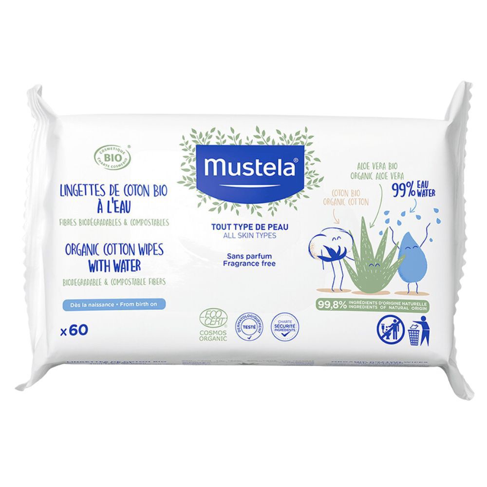 Mustela Bio Lingettes de Coton à l’Eau – 60 lingettes