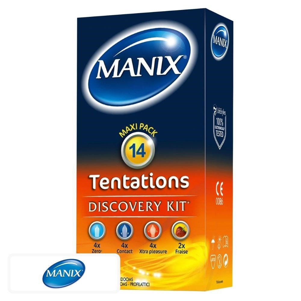 Manix Tentations Préservatifs Kit Découverte 4 Zero + 4 Contact + 4 Xtra Pleasure + 2 Fraise – 14 unités