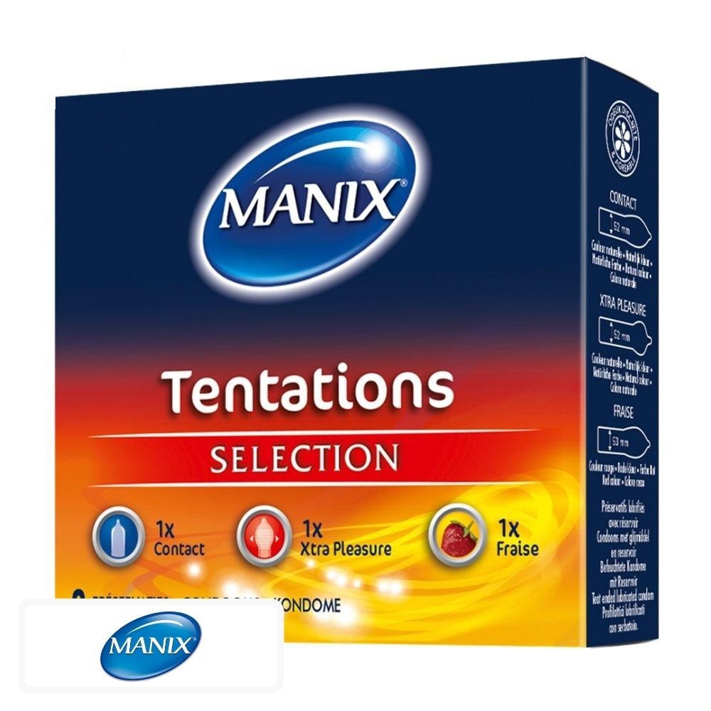 Manix Tentations Préservatifs Sélection 1 Contact + 1 Xtra Pleasure + 1 Fraise – 3 unités