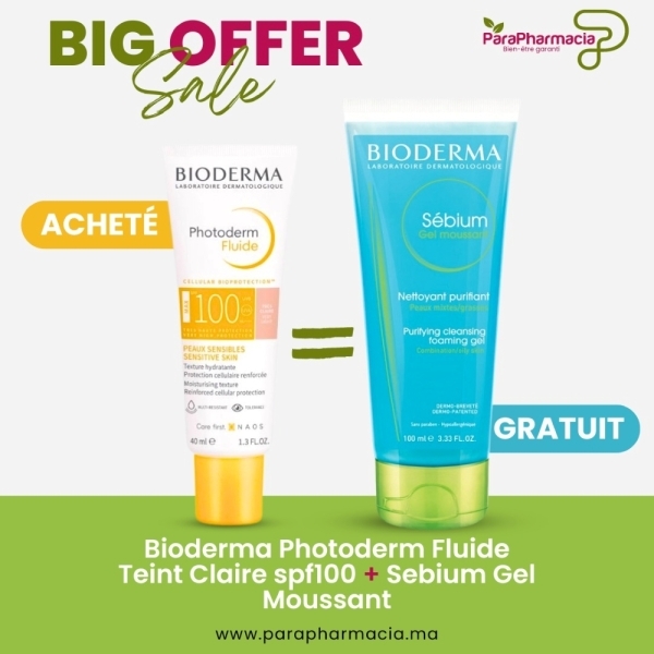 Bioderma Photoderm Fluide Teint Claire spf100 + Sebium Gel Moussant