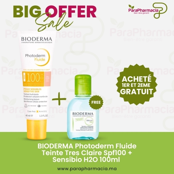 BIODERMA Photoderm Fluide Teinte Tres Claire Spf100 + Sensibio H2O 100ml OFFERT