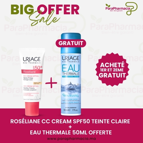 ROSÉLIANE CC CREAM SPF50 TEINTE CLAIRE + EAU THERMALE 50ML OFFERTE