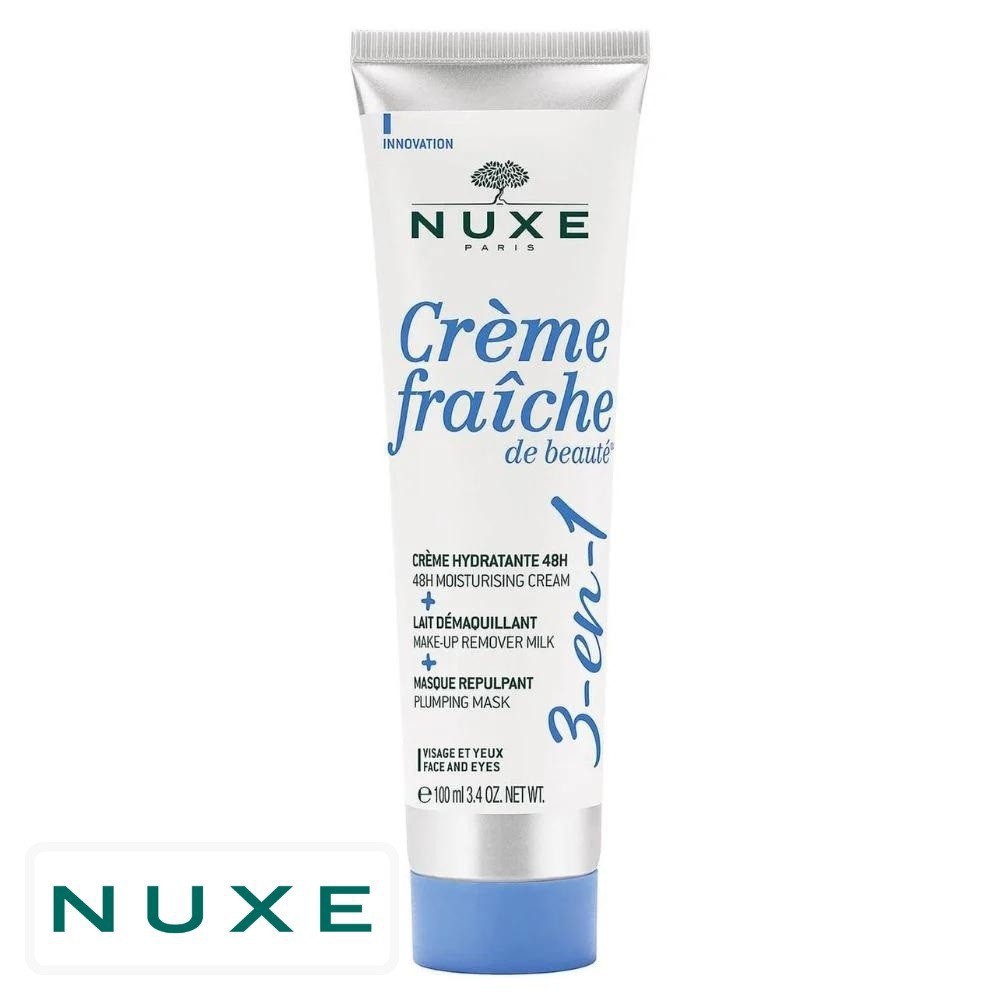 Nuxe Crème Fraîche de Beauté 3 en 1 Crème Hydratante, Lait Démaquillant, Masque Repulpant – 100ml